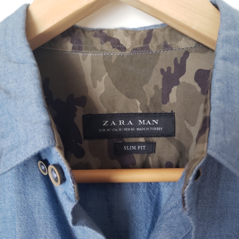 Zara Man | Slim Fit Chambray Camo Button Down Top - Picture 5 of 6